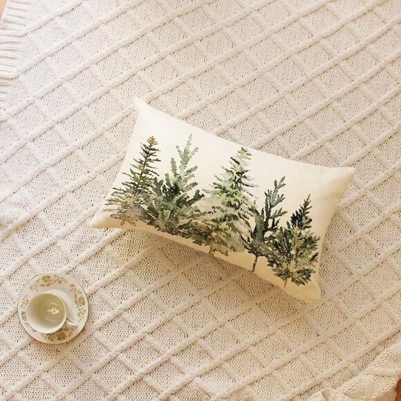 🆕Christmas Winter Trees Lumbar Throw Pillow Cover Xmas Holiday Party Sofa Couch - Picture 2 of 7